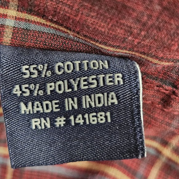 Preswick & Moore Shirt Mens Large Burgundy Red Gold Plaid Button Front Casual - Picture 8 of 8